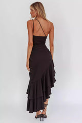 Stunning single shoulder lining with adjustable shoulder strap, asymmetrical ruffle hem, zipper on the side, Prom Dresses