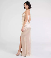 Stunning stretch satin strapless heart-shaped neckline back zipper high front slit mermaid Prom Dresses
