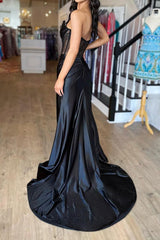 Stylish Mermaid Strapless Black Corset Prom Dress with Split  TP1291