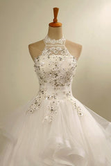 Stylish Halter Floor-Length Organza Wedding Dress With Appliques Beading  TN0080