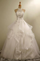 Stylish Halter Floor-Length Organza Wedding Dress With Appliques Beading  TN0080