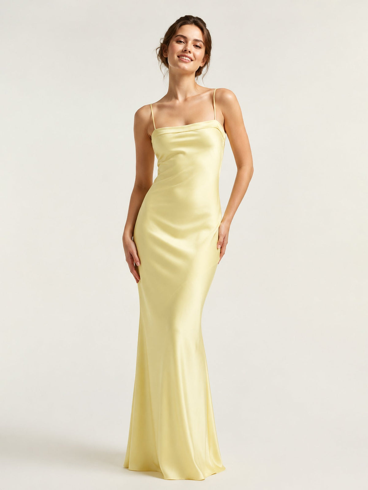 Tie-Back Cutout Column Gown in Fluid Satin Fabric As Picture