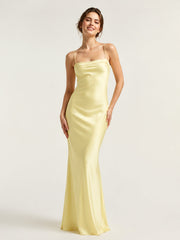 Tie-Back Cutout Column Gown in Fluid Satin Fabric As Picture
