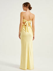 Tie-Back Cutout Column Gown in Fluid Satin Fabric As Picture