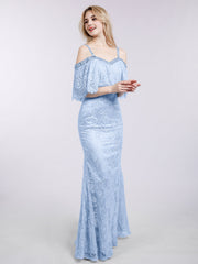 Spaghetti Strap Mermaid Lace Gown-Sky Blue