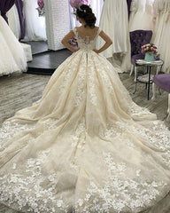 Sweep Train Cap Sleeves Ball Gown Lace Wedding Dress