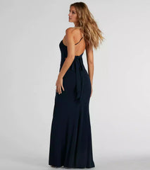 Sweet and smooth knit elastic adjustable thin shoulder straps cross back high slit mermaid silhouette and floor Prom Dresses