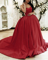Sweetheart Ball Gown Satin Dresses Sleeveless