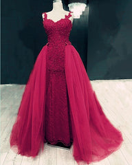 Sweetheart Mermaid Prom Dresses Lace Beaded Removable Skirt