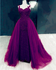 Sweetheart Mermaid Prom Dresses Lace Beaded Removable Skirt