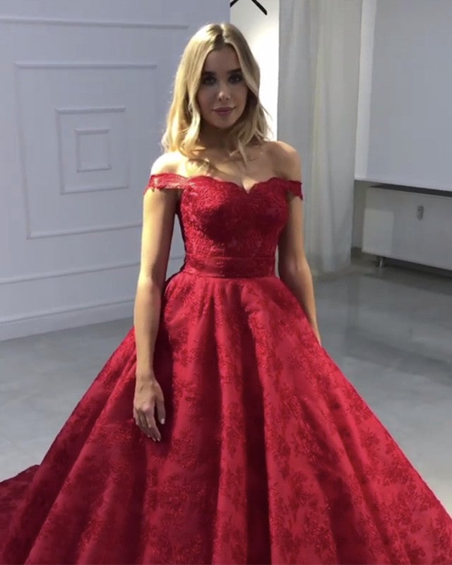 Sweetheart Off-the-Shoulder Lace Ball Gowns Wedding Dresses