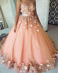 Sweetheart Quinceanera Dresses 3D Lace Flowers Embroidery