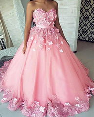 Sweetheart Quinceanera Dresses 3D Lace Flowers Embroidery