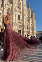 Sweetheart A-Line Tulle Prom Dress, Embroidery Applique Party Gown,AST1679