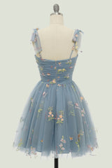 Nude Floral Print A-Line Short Homecoming Dress