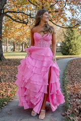 Sweetheart Lace Chiffon Corset Long Yellow Prom Dresses TP1294