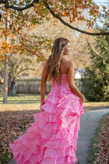 Sweetheart Lace Chiffon Corset Long Yellow Prom Dresses TP1294