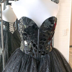 Sweetheart Neck Black Blue Long Beaded Prom Dresses, Black Blue Long Formal Evening Dresses