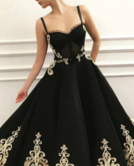 Sweetheart Neck Black Prom Dress with Gold Lace, Black Gold Lace Formal Evening Dresses