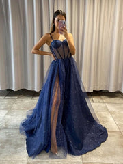 Sweetheart Neck Blue Burgundy Long Prom Dresses, Blue Burgundy Long Formal Graduation Dresses