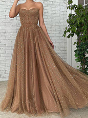 Sweetheart Neck Champagne Long Prom Dresses, Champagne Long Formal Graduation Dresses