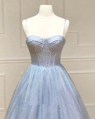 Sweetheart Neck Shiny Blue Prom Dresses, Shiny Blue Formal Graduation Dresses