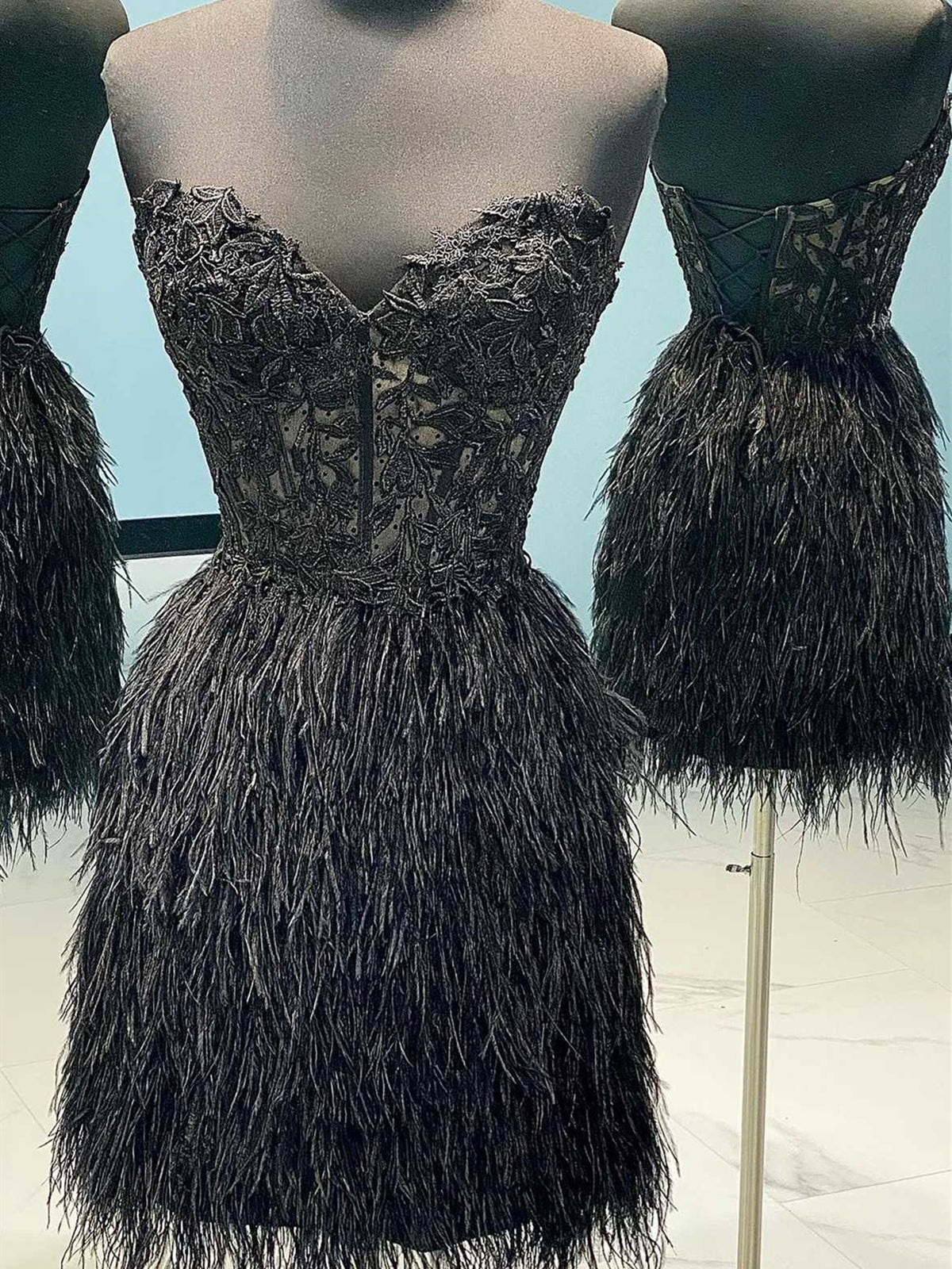 Sweetheart Neck Short Black Lace Prom Dresses, Short Black Lace Formal Homecoming Dresses