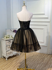 Sweetheart Neck Short Black Lace Prom Dresses, Short Black Lace Graduation Homecoming Dresses