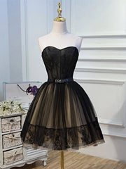 Sweetheart Neck Short Black Lace Prom Dresses, Short Black Lace Graduation Homecoming Dresses