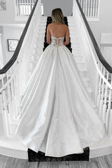 Sweetheart Satin Strapless Elegant Wedding Dress with Appliques TD0013