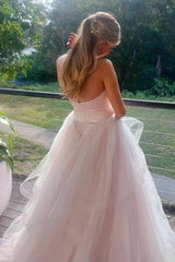 Sweetheart Strapless Satin And Tulle Tiered Party Prom Dresses