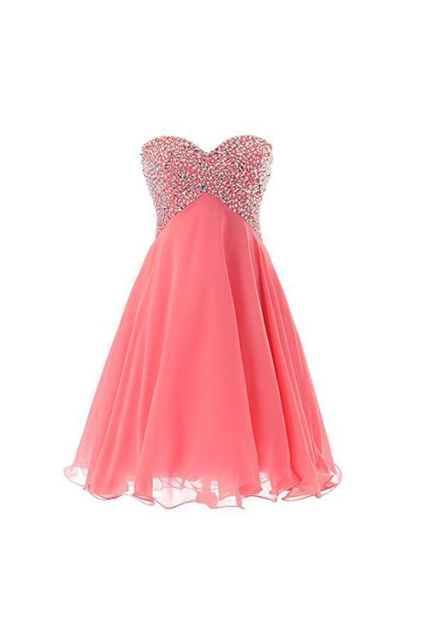 Sweetheart Beaded Prom Gown Short Pink Homecoming Dress PG048