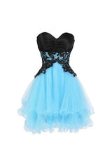 Sweetheart Bridesmaid Short Prom Dress Blue Homecoming Dress PG047