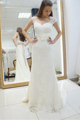 Sweetheart Lace Appliques Sashes Sheath Wedding Dress WD147