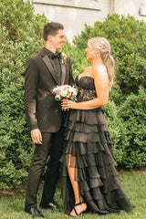 Elegant Ruffle Long Prom Dresses A Line High Slit Dress Outfit