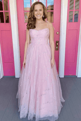 Sweetheart Neck Pink Tulle Long Prom Dress Pink Tulle  Evening Dress TP1125