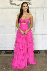 Sweetheart Strapless Chiffon Flower Long Prom Dress with Slit TP1371
