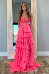 Sweetheart Strapless Chiffon Flower Long Prom Dress with Slit TP1371