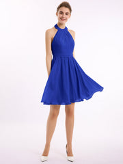 Halter Chiffon Short Bridesmaid Dresses-Royal Blue