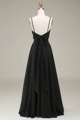 A-Line Spaghetti Straps Chiffon Long Bridesmaid Dress