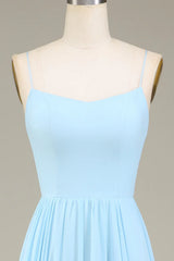 A-Line Spaghetti Straps Chiffon Long Bridesmaid Dress