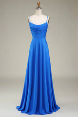 Spaghetti Straps A-Line Prom Bridesmaid Dresses With Pleated