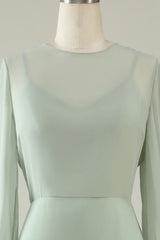 Round Neck Backless Bridesmaid Dresses With Long Sleeves