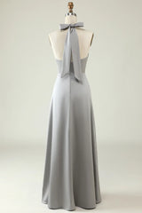 A Line Halter Neck Long Bridesmaid Dress With Slit