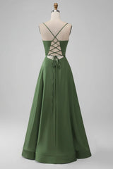 Satin V Neck A-Line Long Bridesmaid Dress