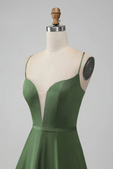 Satin V Neck A-Line Long Bridesmaid Dress
