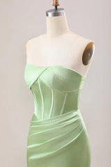 Sheath Corset Strapless Long Bridesmaid Dress With Slit