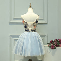 Cute Light Blue Short Tulle Homecoming Dress, Blue Prom Dress