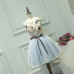 Cute Light Blue Short Tulle Homecoming Dress, Blue Prom Dress