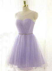 Cute Lavender Homecoming Dress with Belt, Lovely Short Prom Dress